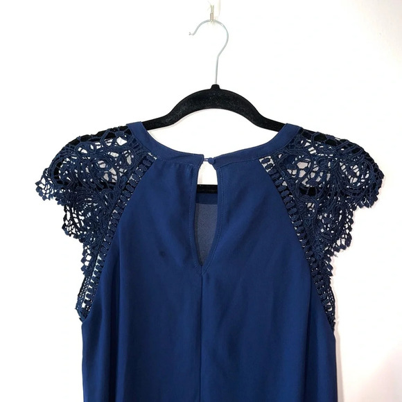 Altar’d State Navy Blue Crochet Sleeve Lined Mini Dress Small Women’s - Picture 7 of 10